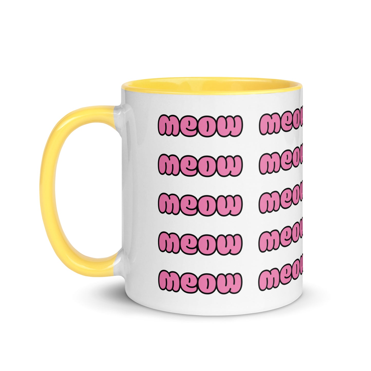 Product mockup meow mug yellow side view