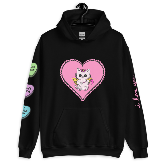 soft girl feral cat oversized hoodie - pink heart angel kitty