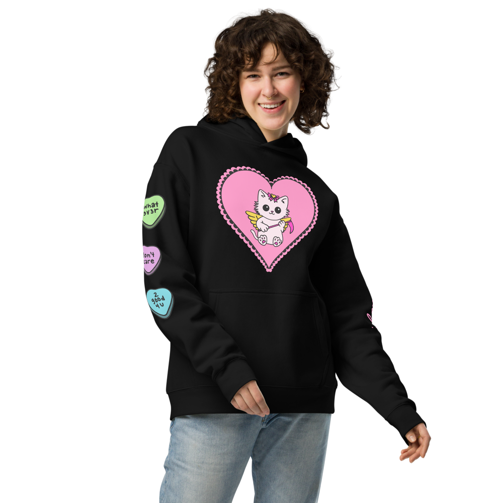 soft girl feral cat oversized hoodie - pink heart angel kitty
