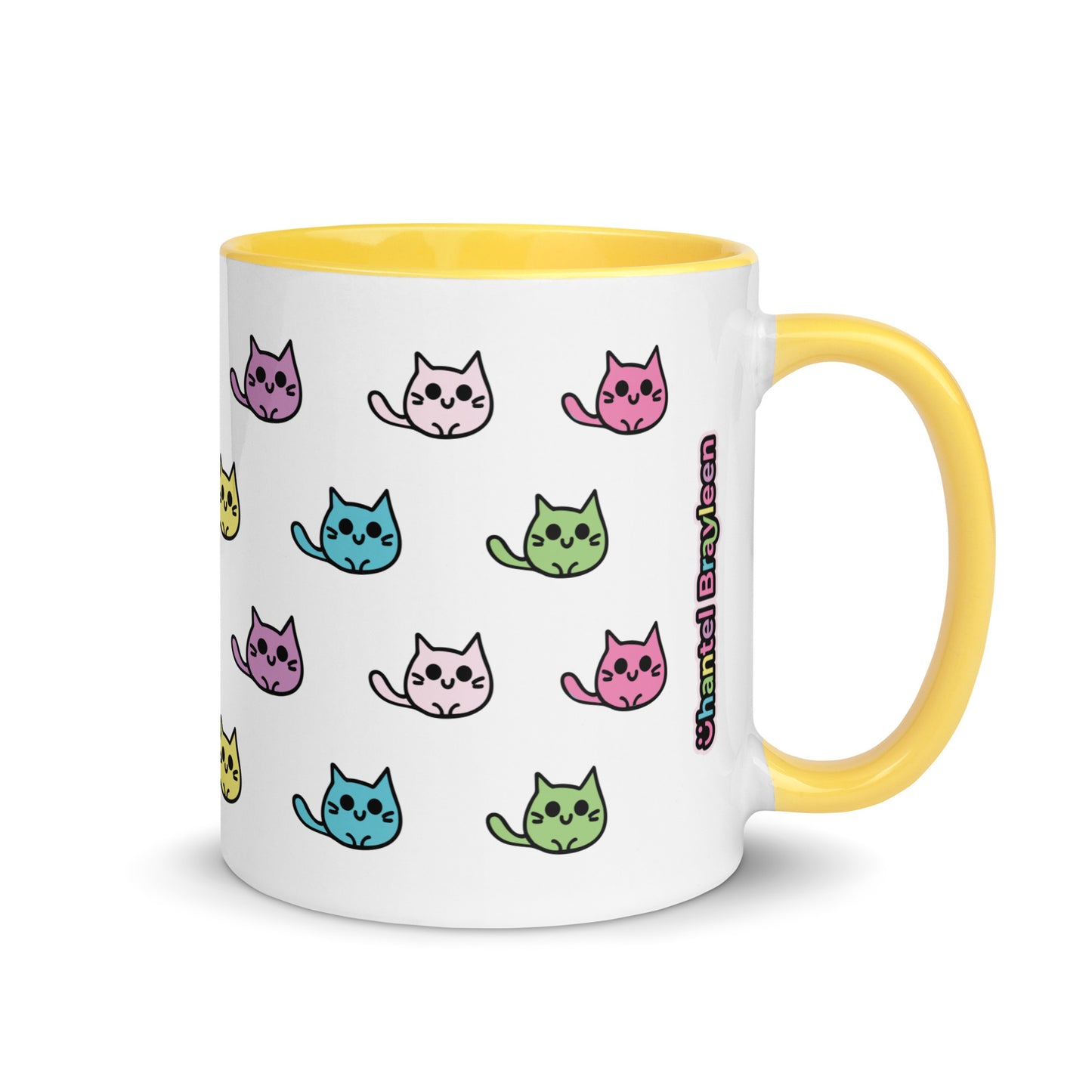 Product mockup cat mug yellow side