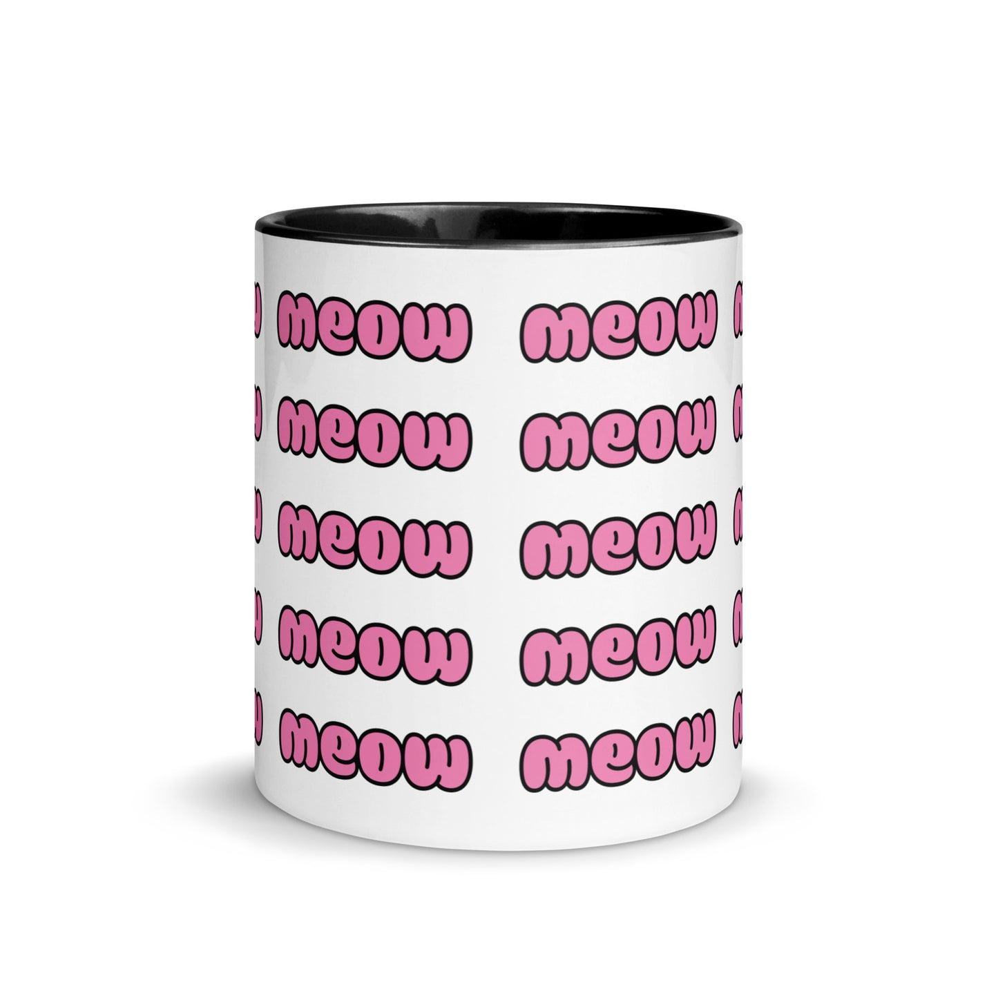Product mockup meow mug black front
view