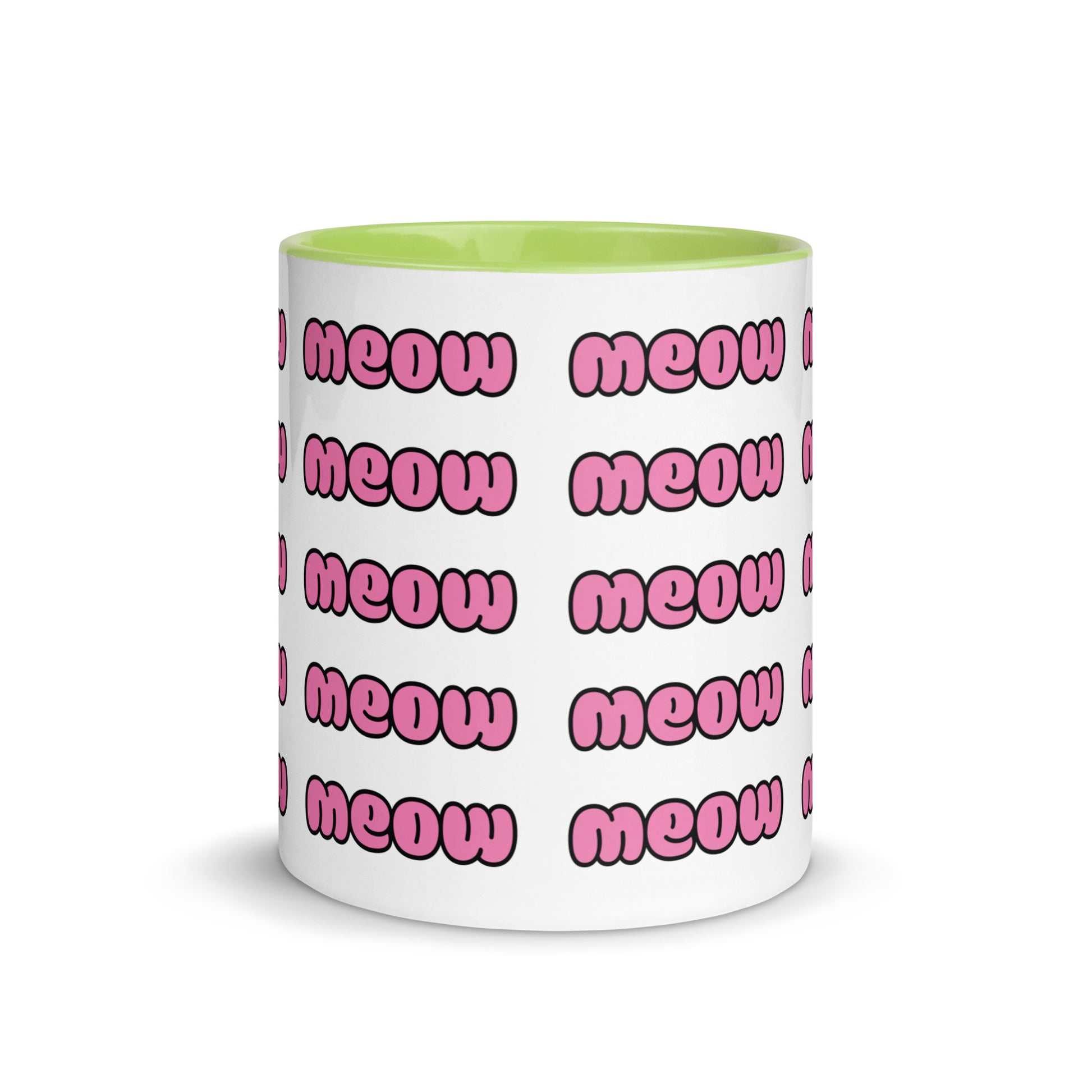 Product mockup meow mug green front view
