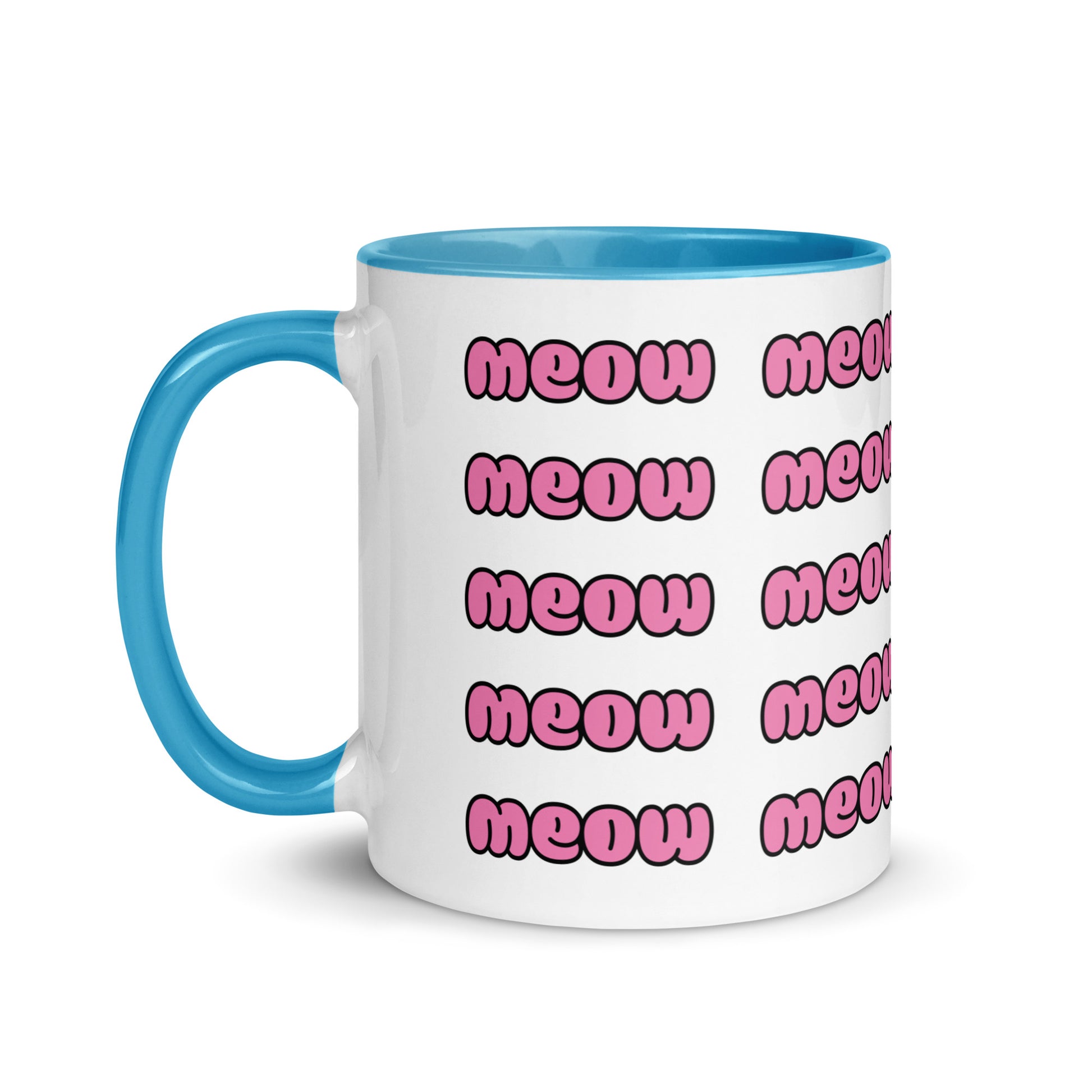 Product mockup meow mug blue side view