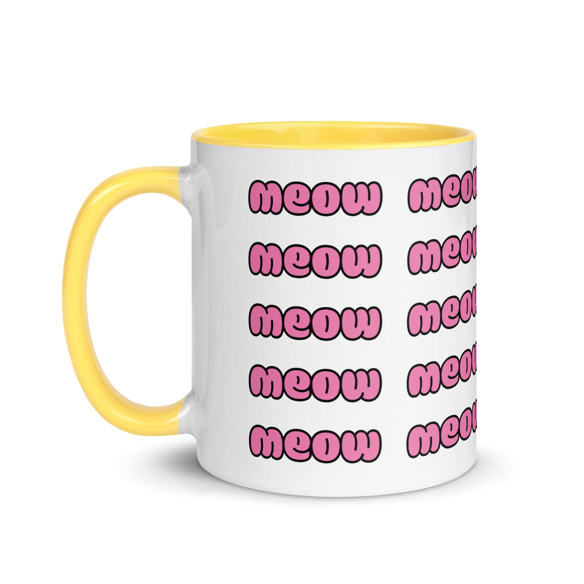 Product mockup meow mug yellow side view