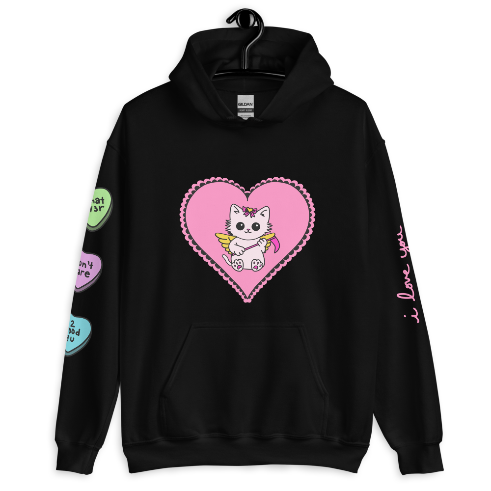 soft girl feral cat oversized hoodie - pink heart angel kitty